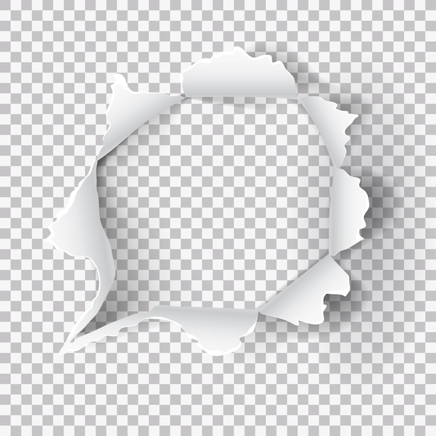 Vector torn ripped paper hole on transparent background