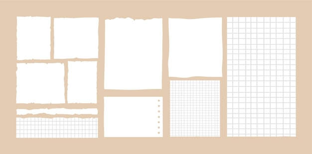 Torn sheets of paper set Torn strips of white and checkered paper Vector illustration