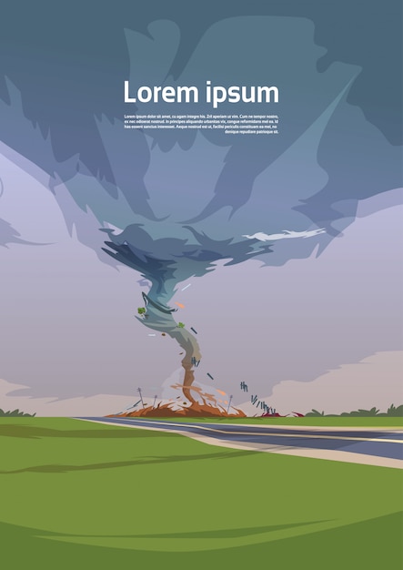 嵐の竜巻の田舎のハリケーン風景で竜巻フィールド自然災害の概念でツイスター