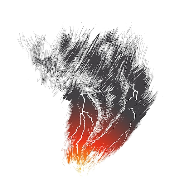 Illustrazione vettoriale di schizzo disegnato a mano del ciclone di tornado