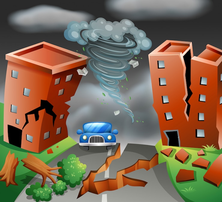 वेक्टर tornado diaster town scene