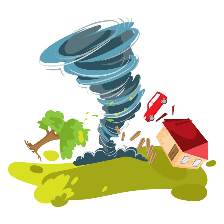 वेक्टर tornado lifting houses trees and cars into the air tornado catastrophe or tornado vector
