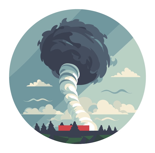 Tornado nadert een boerderij met donkere wolken natuurramp en extreem weer concept gevaar en