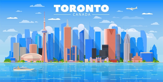 Toronto canada skyline della città sullo sfondo del cielo illustrazione vettoriale piatta viaggi d'affari e concetto di turismo con edifici moderni immagine per banner o sito web