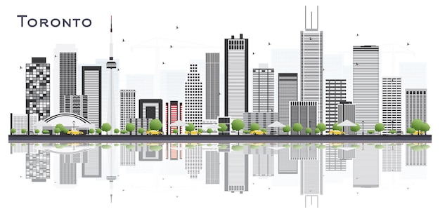 Orizzonte della città di toronto canada con edifici di colore e riflessi isolati su bianco. illustrazione di vettore. viaggi d'affari e concetto di turismo con architettura moderna. paesaggio urbano di toronto con punti di riferimento.