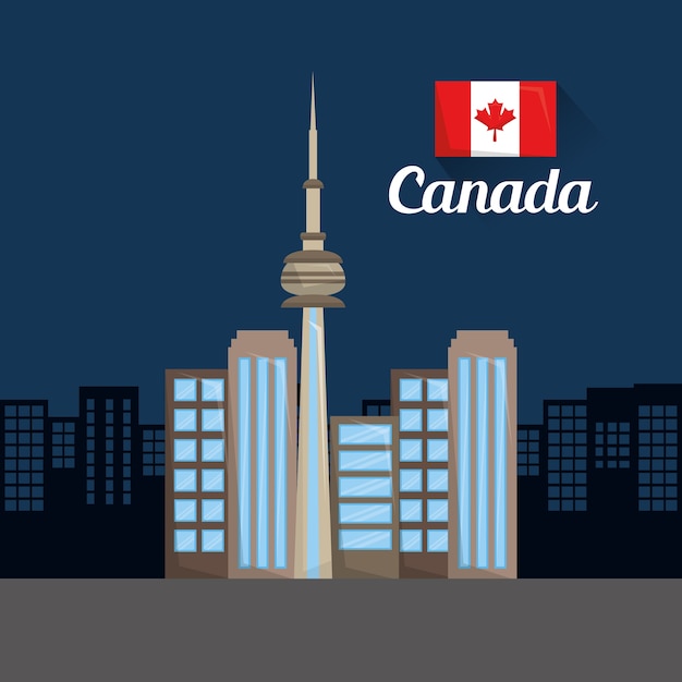 Vector toronto city skyline skyscrapers flag canadian