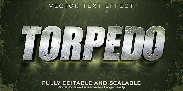 Vector torpedo text effect, editable metallic and shiny text style