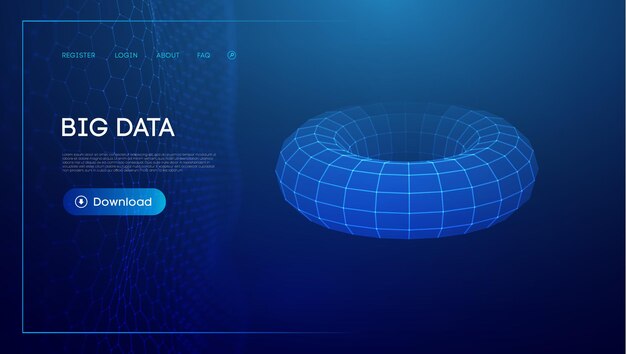 Torus tech chain link Geometrische achtergrond big data Vector perspectief raster digitaal netwerk Futuristische abstracte kunst