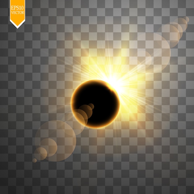 Vector total solar eclipse vector illustration on transparent background