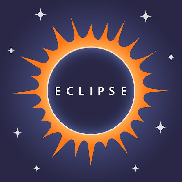 Vector total solar eclipse with stars on blue background vector illustration