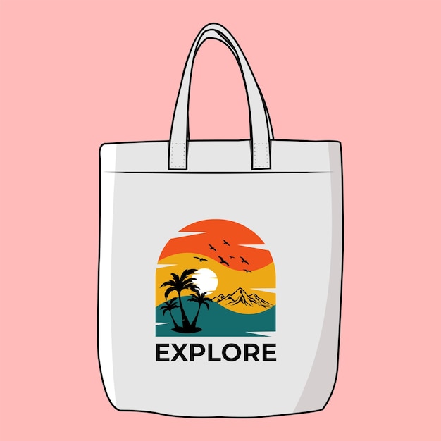 Vettore una tote bag con la scritta explore