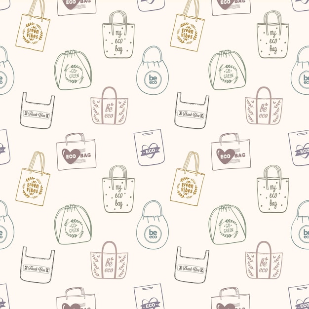 Vector tote and shopper bags seamless pattern hand drawn vector illustration