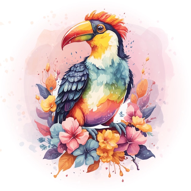 Vector toucan aquarel bloemen plonsen