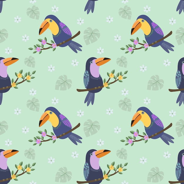 Vector toucan bird on branch pattern.