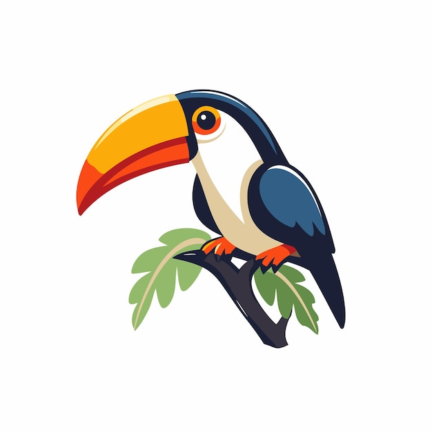 Toucan bird on a branch vector Illustration on a white background