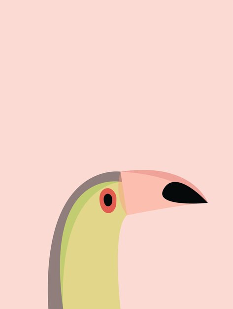 Vector toucan bird cartoon character vector illustration of a bright tropical bird toucan on a tree branch