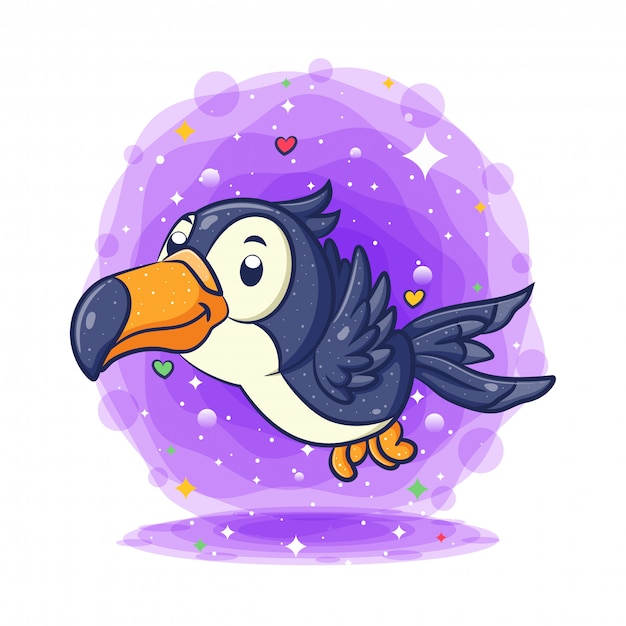 Toucan bird flying and smiling cartoon character