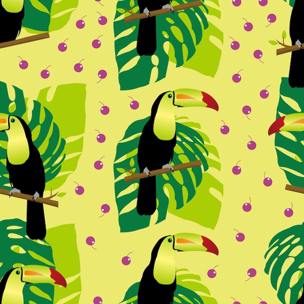 Vector toucan bird seamless pattern