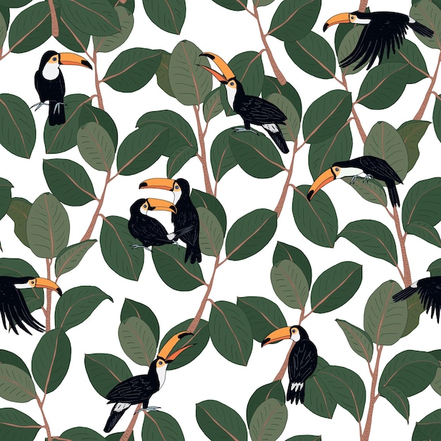 Toucan bird vector seamless pattern