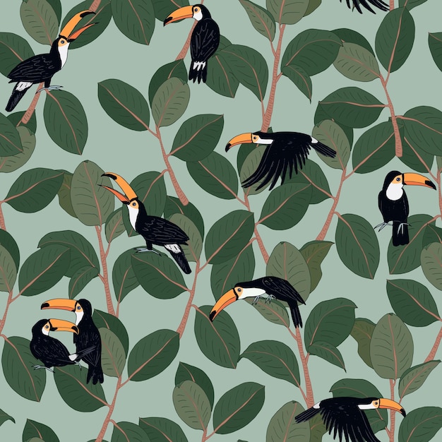 Toucan bird vector seamless pattern