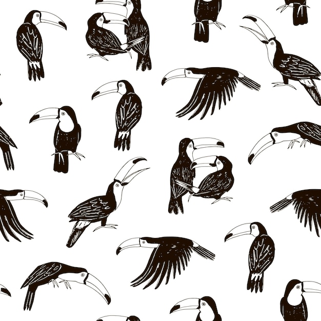 Toucan bird vector seamless pattern