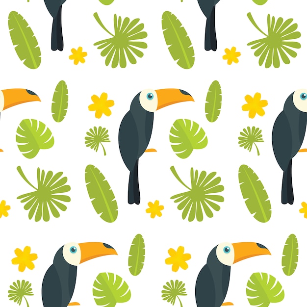 Vector toucan parrot bird seamless pattern