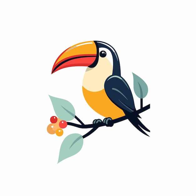 Toucan sitting on a branch with berries Vector illustration
