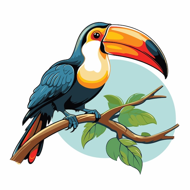 Toucan sitting on a branch with leaves Vector illustration