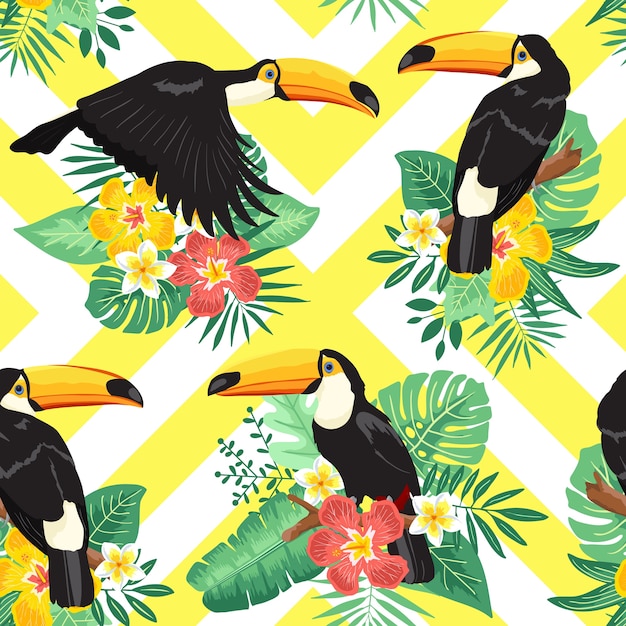 Vector toucan summer tropical seamless pattern