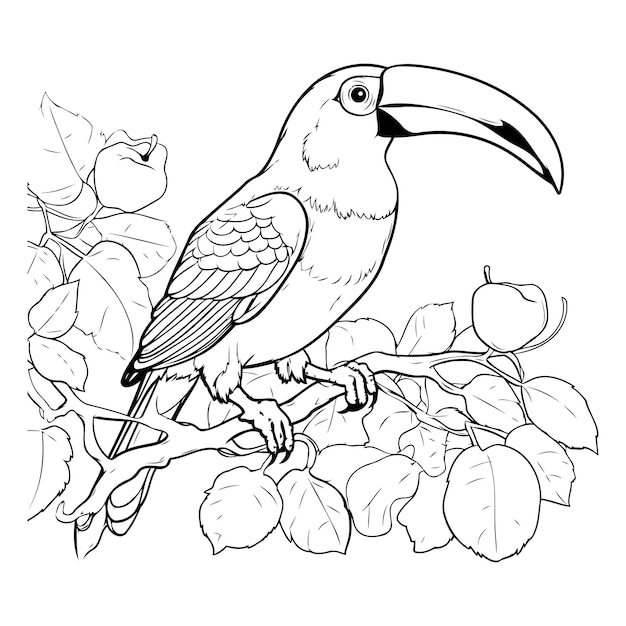 Vector toucan vogel op een tak kleurboek voor volwassenen vector illustratie