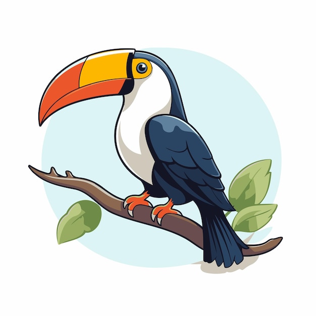 Toucan zit op een tak Vector illustratie in cartoon stijl