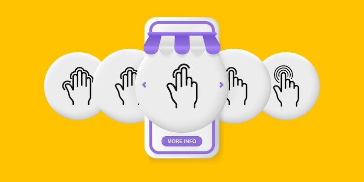 Vector touch control set icon hand tap press swipe finger index fingerprint scanner screen technology concept ui phone app screen vector line icon for business and advertising