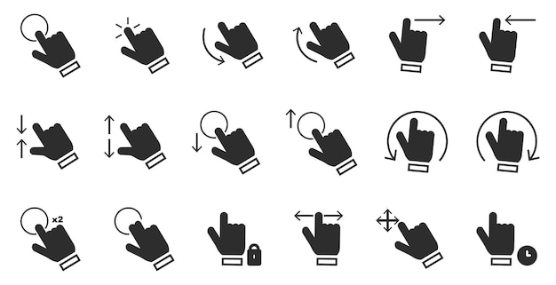 Touch gesture click hand icons collection Set of swipe hands