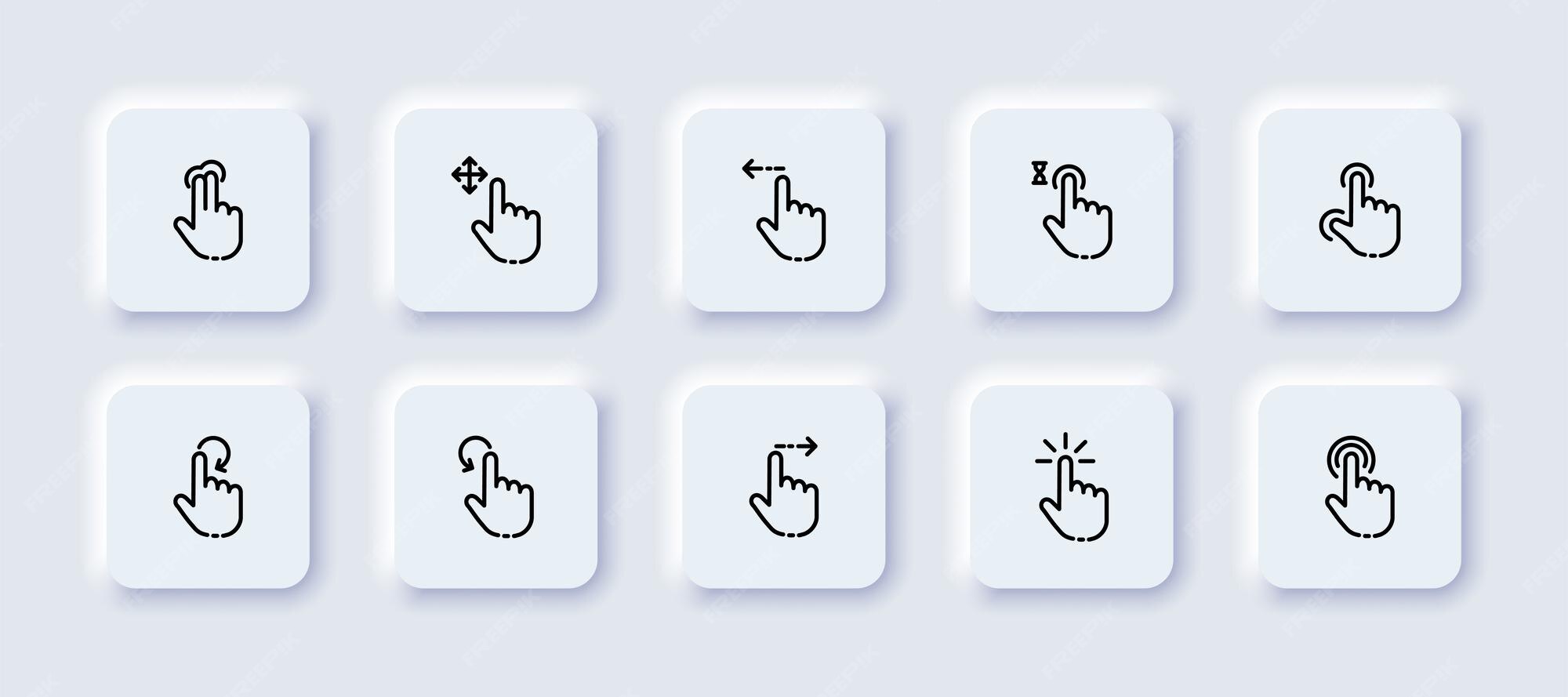 タッチ ジェスチャ セット アイコン コントロール パネルを 2 本の指でタップ スワイプ スクロール待機ロード プレス プッシュ電源ボタン