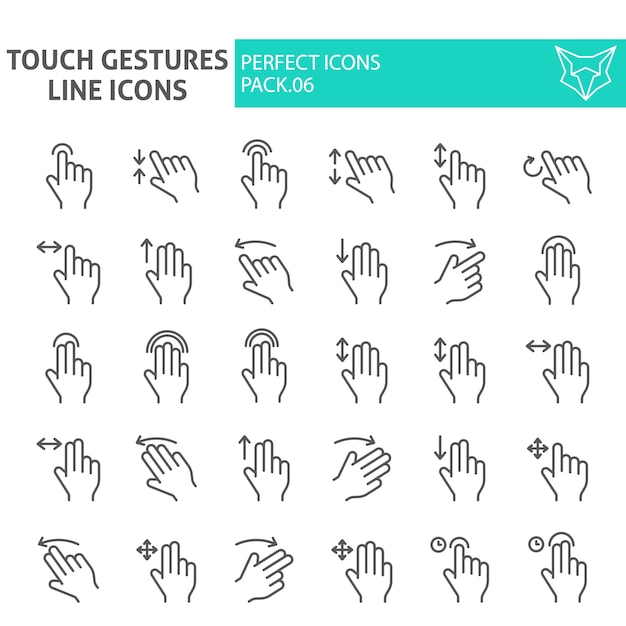 Touch gestures thin line icon set, click collection