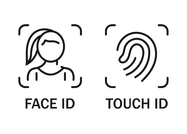 Vettore icone touch id e face id documento di identità id riconoscimento facciale