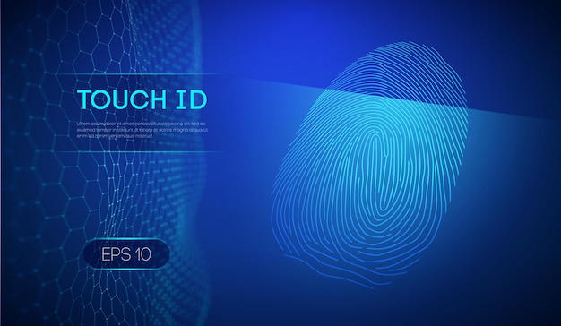 Touch id на темно-синем фоне. биометрическая авторизация. эпс 10.