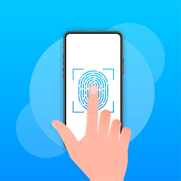 Touch id векторная иллюстрация смартфон с отпечатком пальца на белом фоне