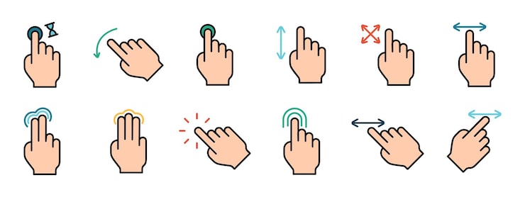 Vector 터치 패드 아이콘 인스 손가락 더블 클릭 감소 증가 회전 회전 근사 누르기 스크롤 클릭 화살표 센서 회전 이동 응답 시간 x2