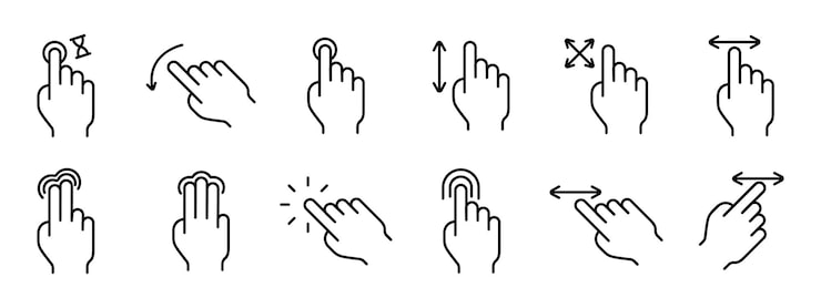Vector 터치 패드 아이콘 인스 손가락 더블 클릭 감소 증가 회전 회전 근사 누르기 스크롤 클릭 화살표 센서 회전 이동 응답 시간 x2