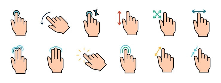 Vector 터치 패드 아이콘 인스 손가락 더블 클릭 감소 증가 회전 회전 근사 누르기 스크롤 클릭 화살표 센서 회전 이동 응답 시간 x2