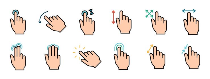 Vector 터치 패드 아이콘 인스 손가락 더블 클릭 감소 증가 회전 회전 근사 누르기 스크롤 클릭 화살표 센서 회전 이동 응답 시간 x2