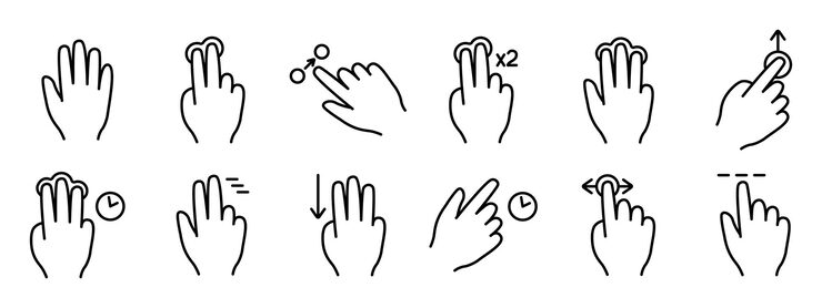 Vector 터치 패드 아이콘 인스 손가락 더블 클릭 감소 증가 회전 회전 근사 누르기 스크롤 클릭 화살표 센서 회전 이동 응답 시간 x2