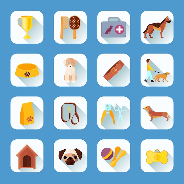 Touch screen buttons apps pets dogs and accessories  flat icons  collection light shadow abstract vector isolated illustration 