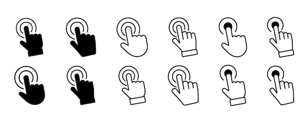 Иконы сенсорного экрана сенсорный экран пальцем рукой нажмите или нажмите векторные иконы набор сенсорных экранов рукой нажмите на смартфон векторная иллюстрация