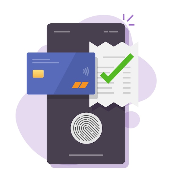 Vector touch thumbprint id betaling factuur factuur tech via creditcard mobiele telefoon smartphone