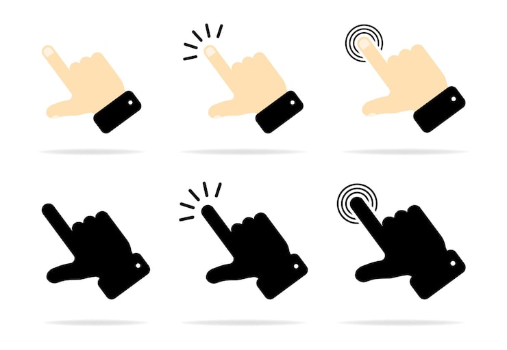 Vector 터치 벡터 아이콘 세트 그래픽 및 웹 디자인을 위해 격리된 그림 커서 포인터 컴퓨터 마우스 아이콘 클릭 커서 스톡 벡터 벡터 그림