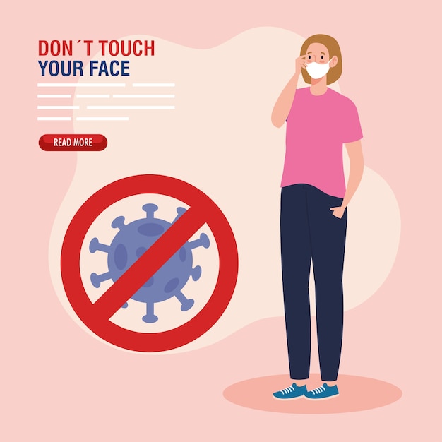 Vector do not touch your face, woman using face mask