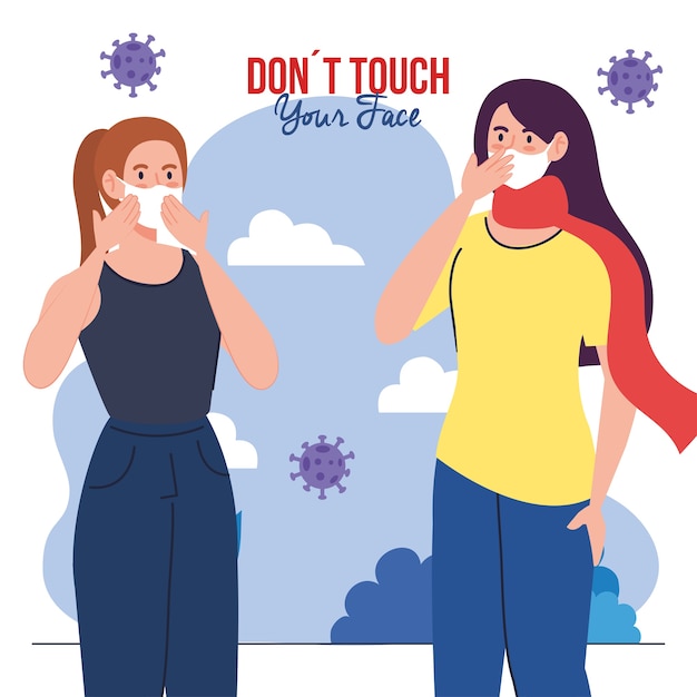 Do not touch your face, women using face mask outdoor, avoid touching your face, coronavirus covid19 prevention