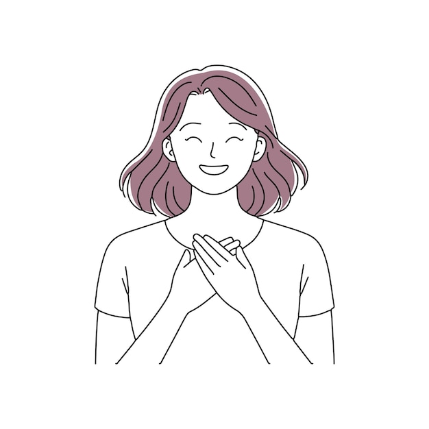 기하는 표정으로 감동받은 긍정적인 여성은 가에 손을 고 있습니다. 연속적인 라인 아트 베터 일러스트레이션